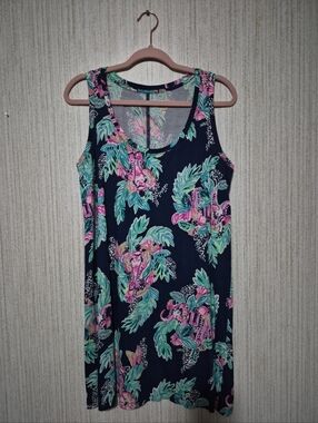 Lilly Pulitzer Medium Raylee Dress Inky Navy Peanut Gallery Elephants Floral